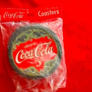Coca Cola Deco Plastic Coasters with rimmed edge